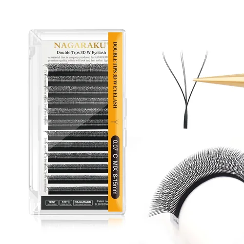 Vista 291 de NAGARAKU Extensiones de pestañas prefabricadas en abanico 3D W 0.05 C 0.315 0.05-C 3D W