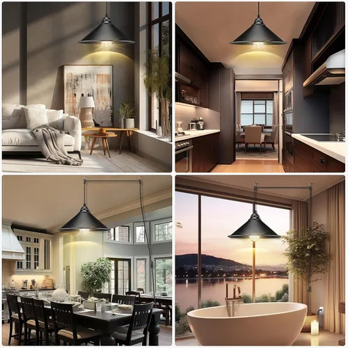 Vista 5 de Luz colgante grande con enchufe negro, luz colgante industrial con cable enchufable Hanging Lamps, Pendant Lamp, Vintage Pendant Light with Plug