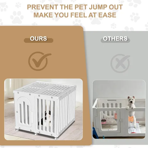 Vista 4 de Corralito para perros con puerta y cubierta, panel de valla para cachorros, jaula para perros, corral para mascotas para perros pequeños y medianos