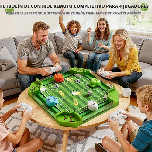 Vista 5 de Juego de mesa de futbolín con control remoto, mini juegos de mesa de fútbol con 3 bolas y 4 mandos remotos, juguete de mesa de fútbol para niños