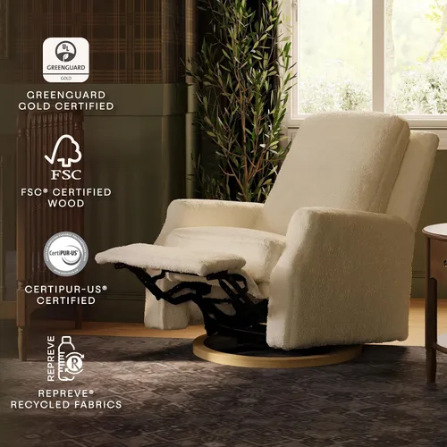 Vista 3 de Namesake Crewe - Silla reclinable para guardería con giro de 360°, color marfil Boucle marfil con base de madera clara