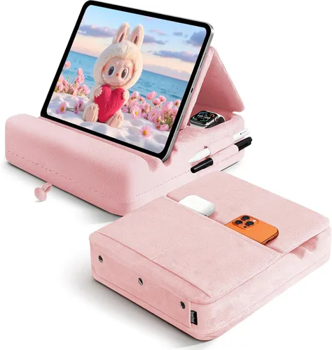 Vista 8 de Soporte de almohada para tablet con almacenamiento, soporte plegable para iPad para Lep, cama, sofá y escritorio, base suave con bolsillo y soporte