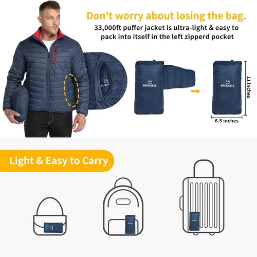 Vista 2 de 33,000ft Chaqueta acolchada para hombre, chaqueta de invierno ligera y plegable