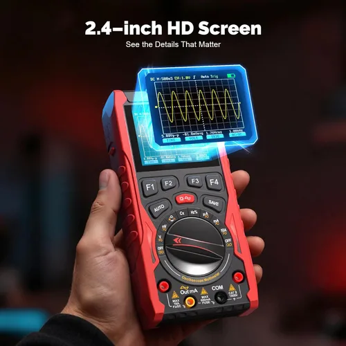 Vista 4 de Multímetro osciloscopio de mano 3 en 1 con generador de señal, ancho de banda de 12 MHz, multímetro osciloscopio digital portátil de 50 MS/s, rango