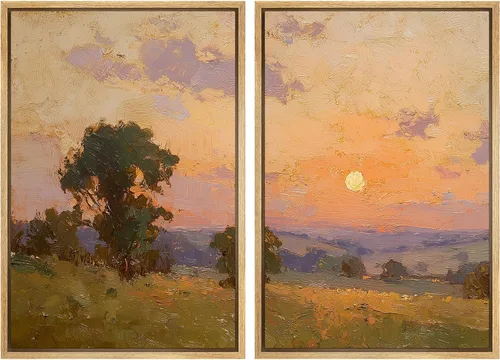 Vista 9 de Ashbrook - Set de arte de pared en lienzo enmarcado, tonos orgánicos de la tierra en beige y marrón con ilustraciones de trazos circulares, arte