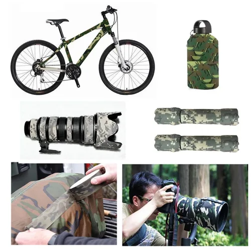 Vista 7 de Cinta adhesiva protectora de camuflaje de 5 cm x 5 m, cinta de camuflaje impermeable y elástica, cinta de envoltura para acampar al aire libre