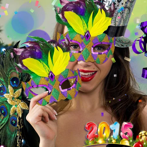 Vista 4 de Skylety 2 máscaras de Mardi Gras con purpurina veneciana para fiesta de baile de graduación, para mujeres y hombres, accesorio para disfraces