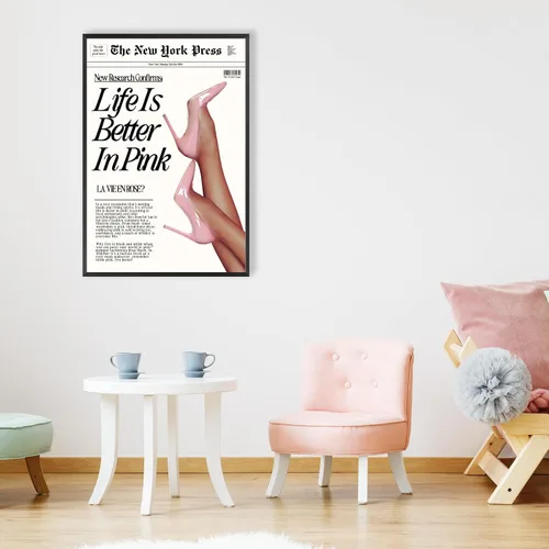 Vista 4 de Póster Retro de Noticias Rosa, Decoración de Habitación Coqueta, Impresiones de Arte de Pared de Nueva York Rosa Trendy Preppy, Decoración