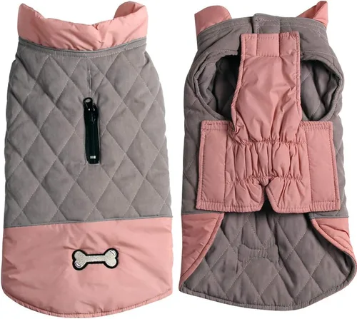 Vista 10 de Vecomfy - Abrigo reversible para perros pequeños, impermeable, cálido, de algodón, para invierno, color rojo Reversible dog jacket with dual leash