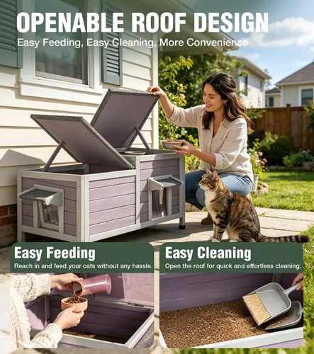 Vista 5 de Outdoor Cat House Weatherproof 2-Room Weatherproof Shelter 34" L
