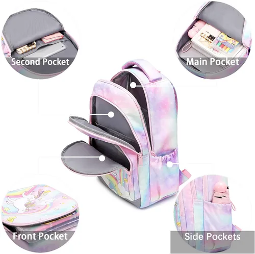 Vista 6 de Abshoo Linda mochila infantil para niñas, jardín de infantes, escuela primaria, unicornio, juego de mochilas escolares con lonchera