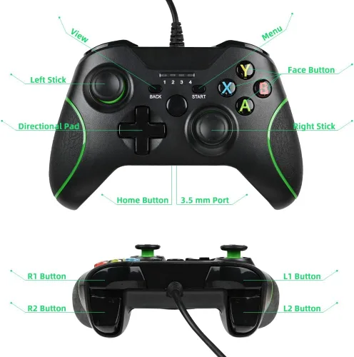 Vista 3 de Zamia - Controlador con cable para Xbox One controlador USB Gamepad Joypad con doble vibración para Xbox OneSXPC con Windows 7810 negro