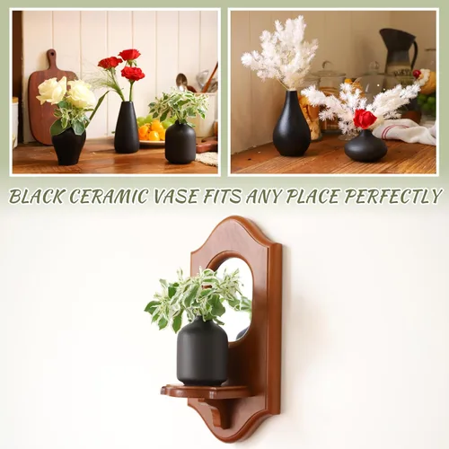 Vista 6 de Juego de 8 jarrones negros pequeños, mini jarrones de cerámica para flores Pampas Grass, Perfect for Living Room, Table Centerpieces, Black Vases