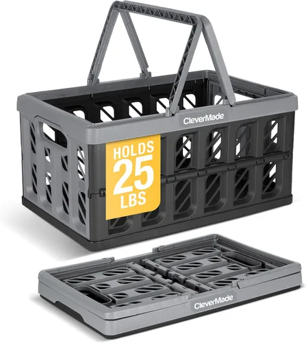 Vista 14 de CleverMade - Cestas de compras plegables con asas, 24 litros, paquete de 3, color océano