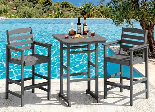 Vista 15 de SERWALL Juego de 3 sillas Adirondack de alta densidad y mesa de bar, Aruba