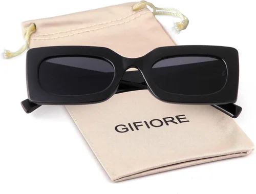 Vista 7 de GIFIORE Gafas de sol rectangulares retro de los años 90 para mujer, gafas gruesas de moda, marco negro y rosa