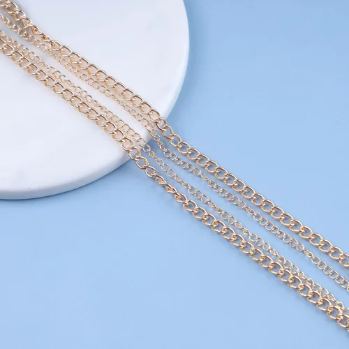 Vista 5 de Collar de cadena Lariat en capas de oro, collar de círculo entrelazado con cadena larga de barra de lariat, collar de doble anillo con colgante