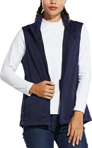 Vista 7 de baleaf Chaleco ligero Softshell sin mangas para mujer, resistente al viento, cuello alto con bolsillos con cremallera, correr, senderismo, golf