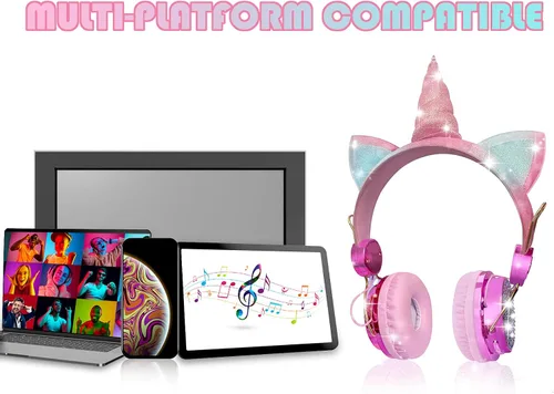 Vista 4 de SVYHUOK Auriculares inalámbricos de oreja de gato para niños con micrófono, auriculares Bluetooth sobre la oreja para la escuela, teléfonos