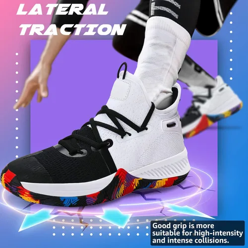 Vista 3 de WETIKE - zapatillas de básquetbol antideslizantes para niños y niñas, zapatillas para correr al aire libre (niños pequeñosniños grandes)