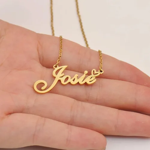 Vista 2 de Aoloshow Collar con nombre de oro, dije de corazón, joyería personalizada para mujeres, adolescentes y niñas, regalo de graduación, Metal, Acero
