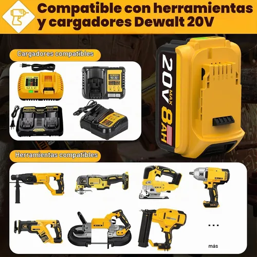 Vista 6 de Reemplazo de 8.0Ah compatible con batería Dewalt 20V Max con alta capacidad Herramientas eléctricas inalámbricas Batería de 20 voltios DCB200 DCB201