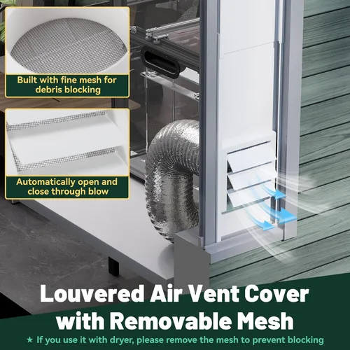 Vista 4 de Kit de ventilación para ventana Flehomo para manguera de 3" y 4" de diámetro, incluye cubierta de ventilación con solapas autocerrables, kit