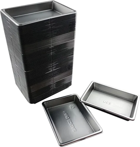 Vista 7 de Paquete de 100 platos rectangulares desechables de plástico para Negro