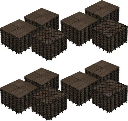 Vista 16 de Yaheetech 27 piezas de baldosas de madera dura entrelazadas para terraza de patio Acacia, baldosas de piso de madera impermeables para patio