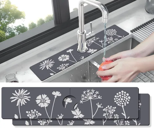 Vista 15 de Tapete protector contra salpicaduras para fregadero de cocina, 1 alfombrilla súper absorbente de secado rápido, dispositivo para fregadero