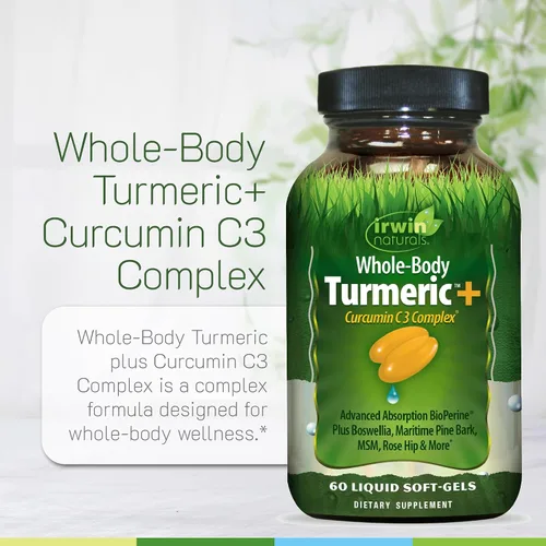 Vista 5 de Irwin Naturals Turmeric+ para todo el cuerpo - BioPerine Complex Absorción Mejorada - 60 cápsulas blandas líquidas