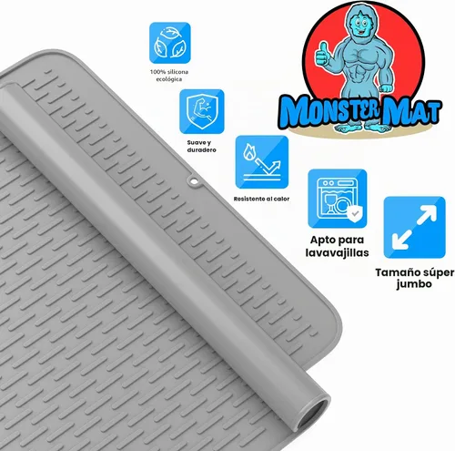 Vista 5 de Monster Mat - Tapete de silicona extra grande para secar platos (30 x 24 pulgadas), tapete de silicona resistente y de secado rápido, tapete