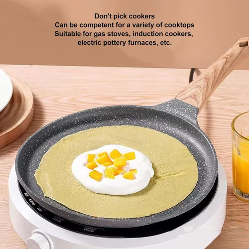 Vista 6 de Topyond Sartén para crepas, sartén antiadherente, sartén para tortilla con mango resistente al calor, aleación de aluminio con revestimiento