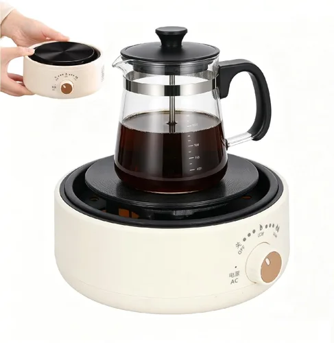 Vista 9 de Estufa eléctrica de 500 W, mini calentador eléctrico de 4.33 pulgadas, máquina de té de vidrio, quemador de platos calientes, estufa de encimera