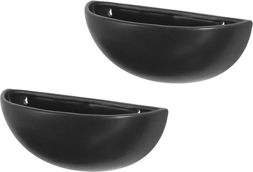 Vista 2 de MyGift Macetero de pared interior de cerámica negro mate, jarrón de pared semicírculo de 12 pulgadas, juego de 2