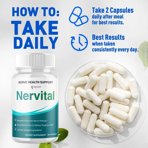 Vista 3 de Paquete de 3 cápsulas Nervitales, píldoras oficiales de suplemento nervioso con todos los ingredientes naturales, fórmula avanzada para una salud