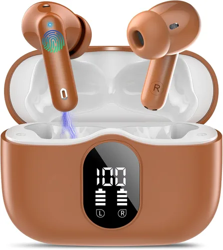 Vista 21 de Auriculares inalámbricos, Auriculares Bluetooth 5.4 con graves estéreo, Auriculares intrauriculares con micrófono de cancelación de ruido y pantalla