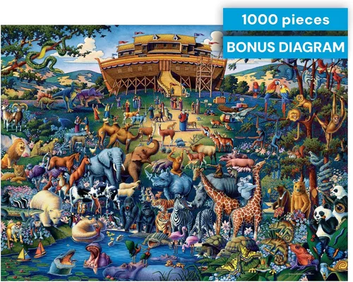 Vista 6 de Buffalo Games - Rompecabezas de 1000 piezas - Rompecabezas Dowdle Noah's Ark - Caja de papel de aluminio de alta calidad con póster de referencia