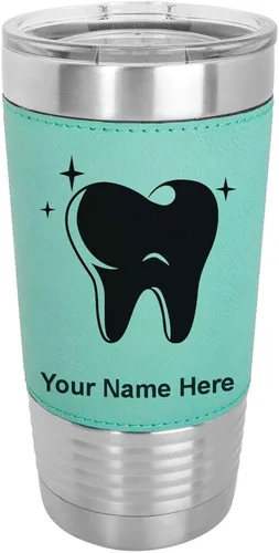 Vista 20 de LaserGram Vaso aislado al vacío de 20 onzas, con dientes, grabado personalizado incluido (piel sintética, estilo béisbol)