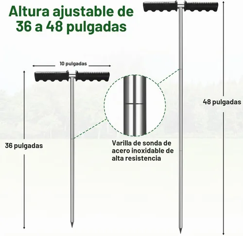 Vista 2 de Varilla de Sonda de Suelo, Varilla de Sonda de Tanque Séptico de 32"-48", Sonda de Tubería Beseetop Hecha de Acero Inoxidable con Mango en T Aislado
