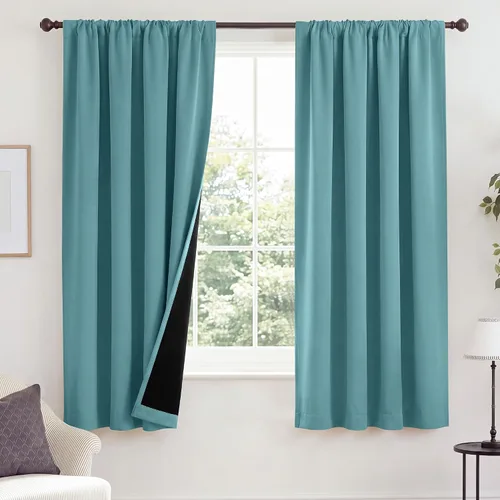 Vista 83 de NICETOWN Biscotti Beige 100% Cortinas opacas de 45" de largo para cocina, bolsillo con varilla para sótano completamente opaco, cortinas térmicas