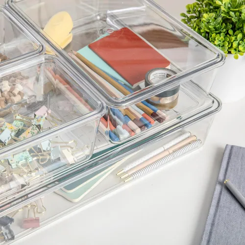 Vista 5 de Martha Stewart Brody - Contenedores organizadores de plástico con tapas para oficina en casa, cocina o baño, paquete de 4, 2 pequeños/1 mediano, 1