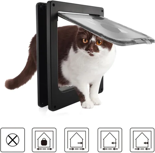 Vista 2 de Fabater Cat Door, Safety Pet Door for Pets Up to 25 Lb, 4 Way Locking Cat Flap Door for Interior Exterior Door, Window and Wall, Weatherproof & Easy
