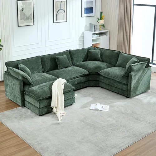 Vista 14 de Sofá modular de gran tamaño, sofá grande en forma de U con asiento profundo, sofás de nube de felpilla para sala de estar, sofá modular convertible