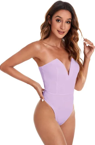 Vista 4 de Verdusa Leotardo de cintura alta sin tirantes con cuello corazón para mujer