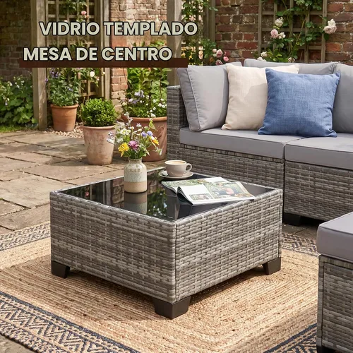Vista 5 de FHFO 7 Piece Patio Furniture Set, Outdoor Wicker Sectional Sofa Set 1/ Gris Gris Claro