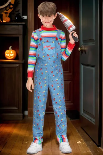 Vista 3 de BesserBay Halloween Kid's Jumpsuit Cartoon Set with Striped Shirt Blue 2-14 Years Azul