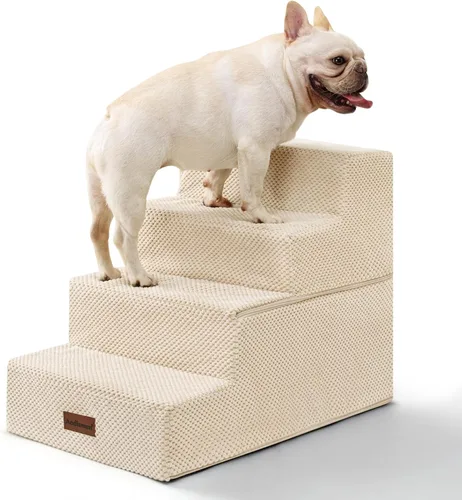 Vista 9 de Aodisman - Escaleras para perros y gatos pequeños, escalones de 3 escalones para mascotas para sofá y cama Beige