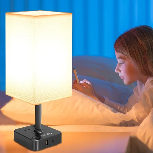Vista 6 de cozoo Lámpara de mesa de noche con 3 niveles de brillo, lámpara de mesa regulable con puertos de carga USB C+A, 2 salidas de CA, lámpara de mesita