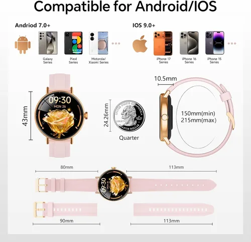 Vista 7 de Smart Watch for Women,1.57" Touch Screen Smartwatch for iPhone& Samsung& Android,Answer/Make Call,Fitness Tracker with Heart Rate/SpO2/Sleep Pink